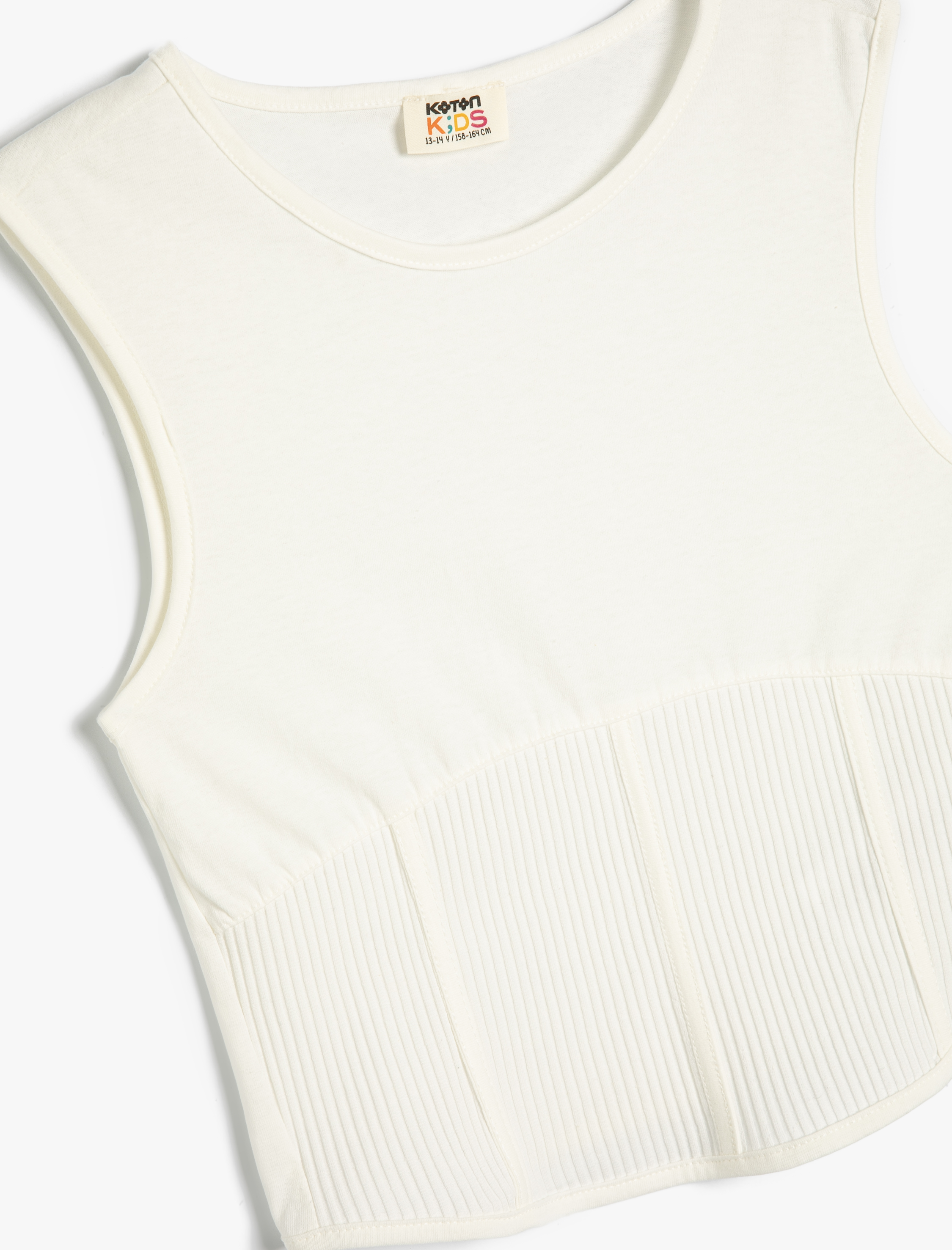  Kız Çocuk Basic Tişört Kolsuz Yuvarlak Yaka Ribana Detaylı