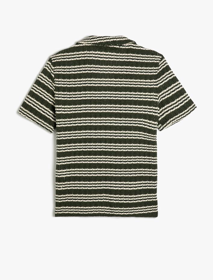  Dokuma Dokulu Gömlek Kısa Kollu Polo Yaka Düğmeli