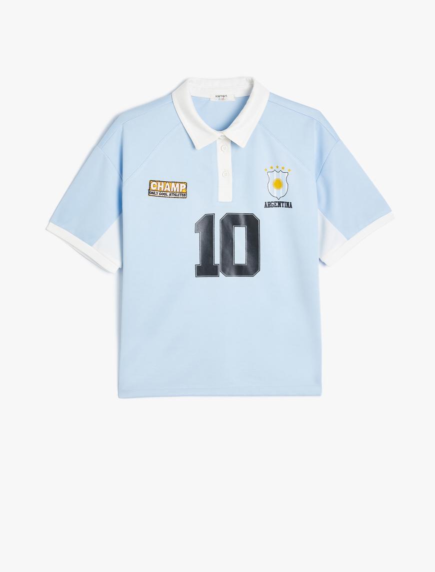 Erkek Çocuk Oversize Tişört Polo Yaka Renk Bloklu Spor Baskılı Kısa Kollu
