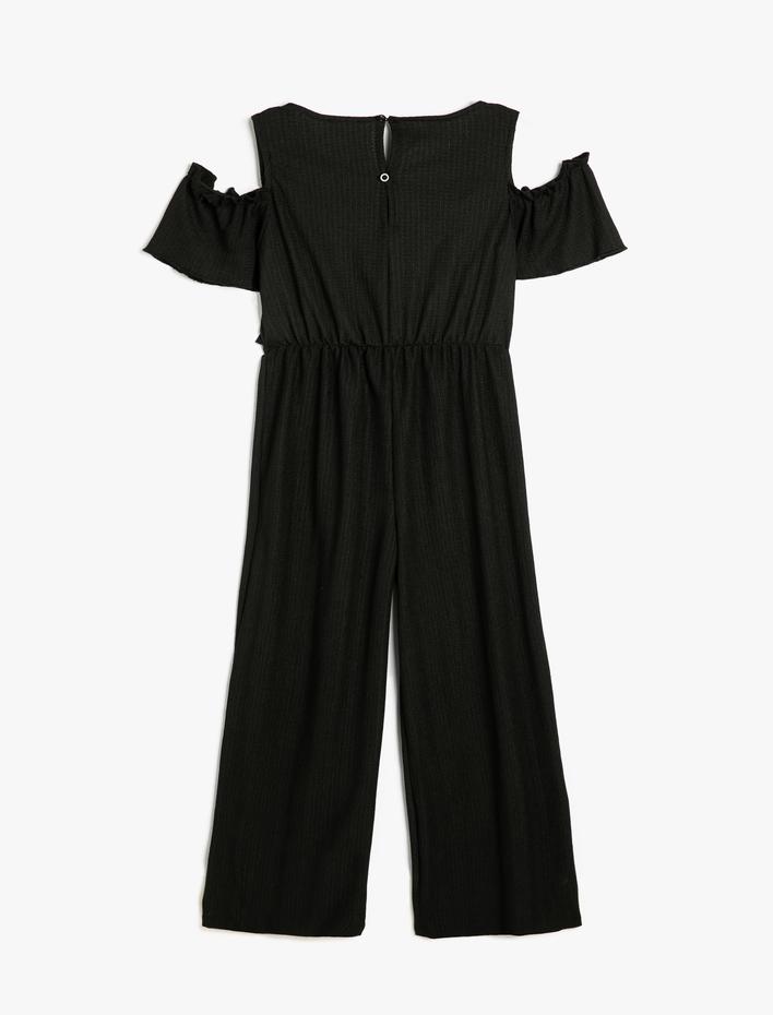 Kız Çocuk Tulum Pencere Detaylı Kısa Kollu Bisiklet Yaka