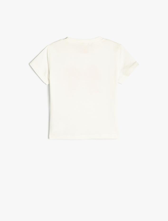 Kız Bebek Tişört Fiyonk Baskılı Kısa Kollu Bisiklet Yaka