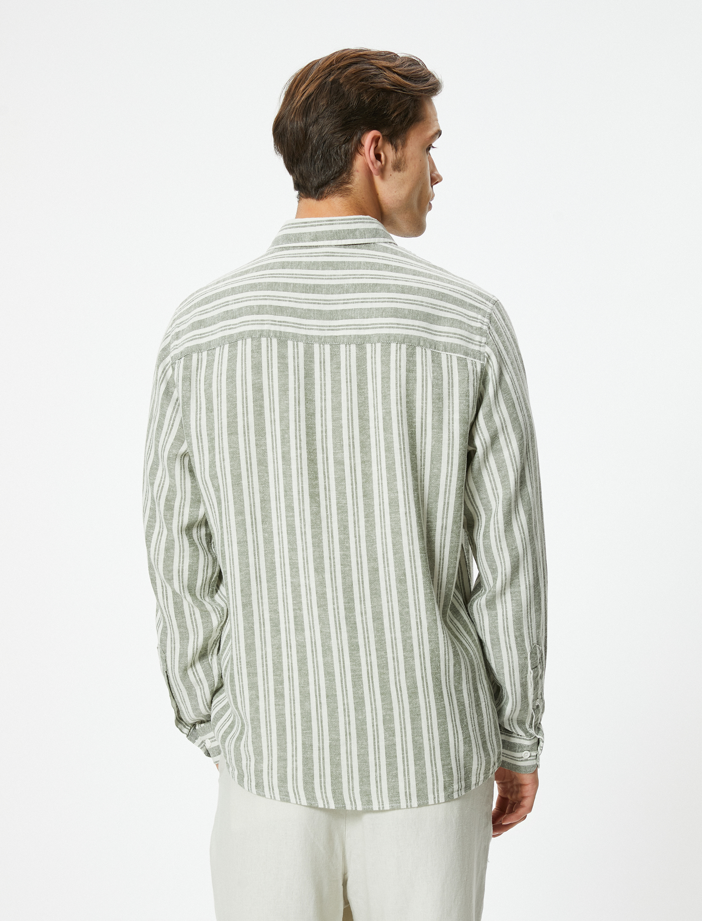   Uzun Kollu Gömlek Düğmeli Keten Karışımlı Regular Fit