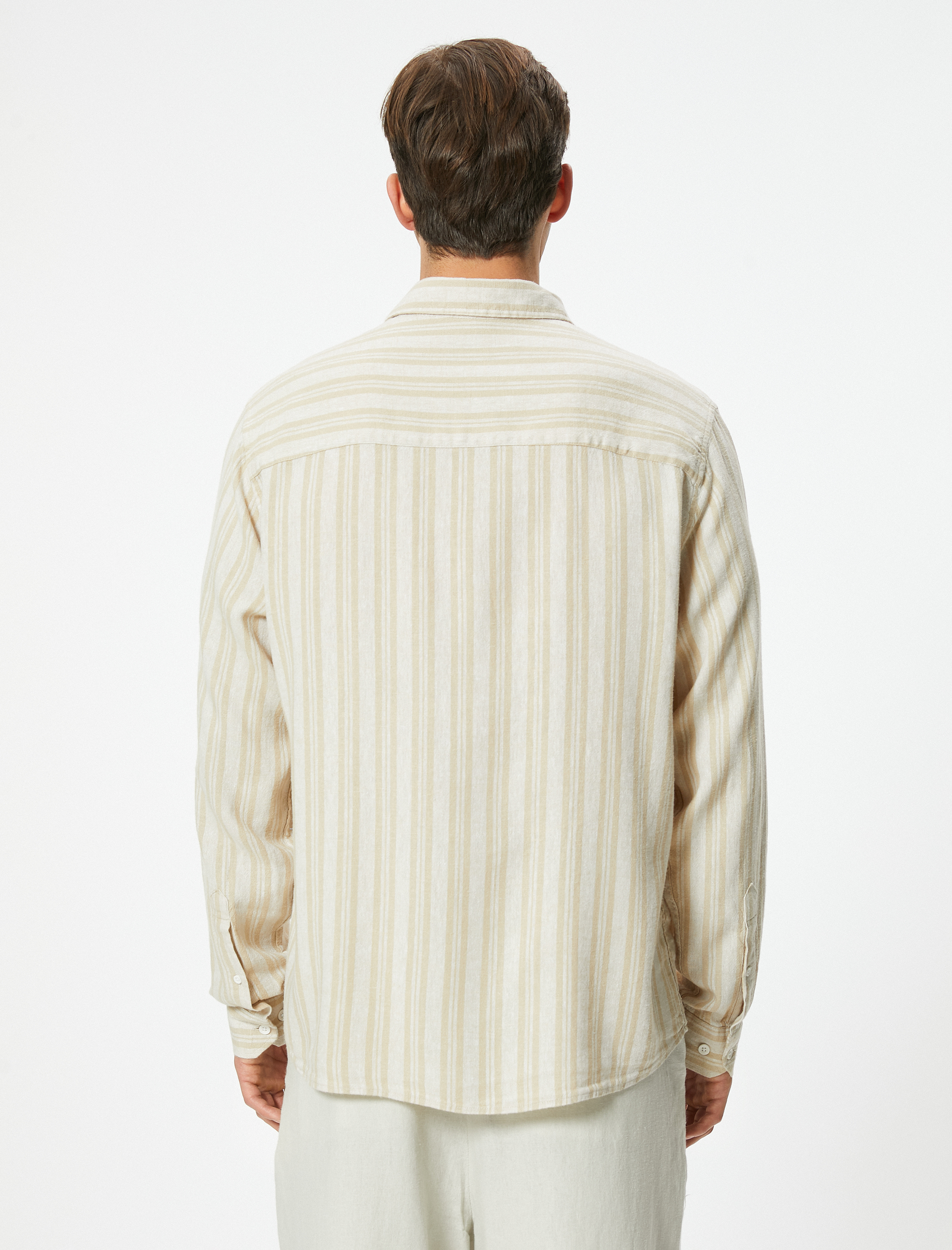 Uzun Kollu Gömlek Düğmeli Keten Karışımlı Regular Fit