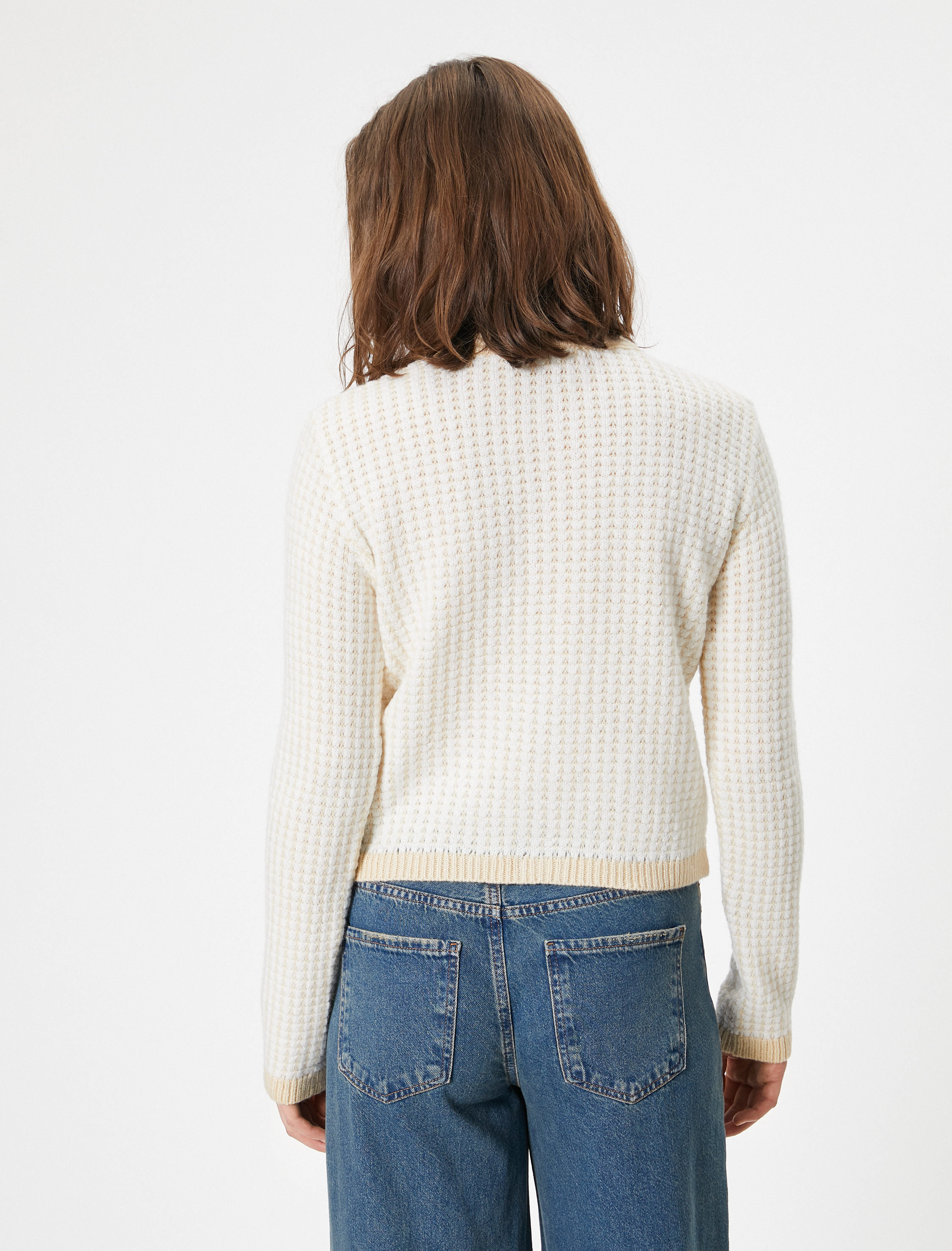   Triko Hırka Bisiklet Yaka Cep Detaylı Düğmeli Uzun Kollu