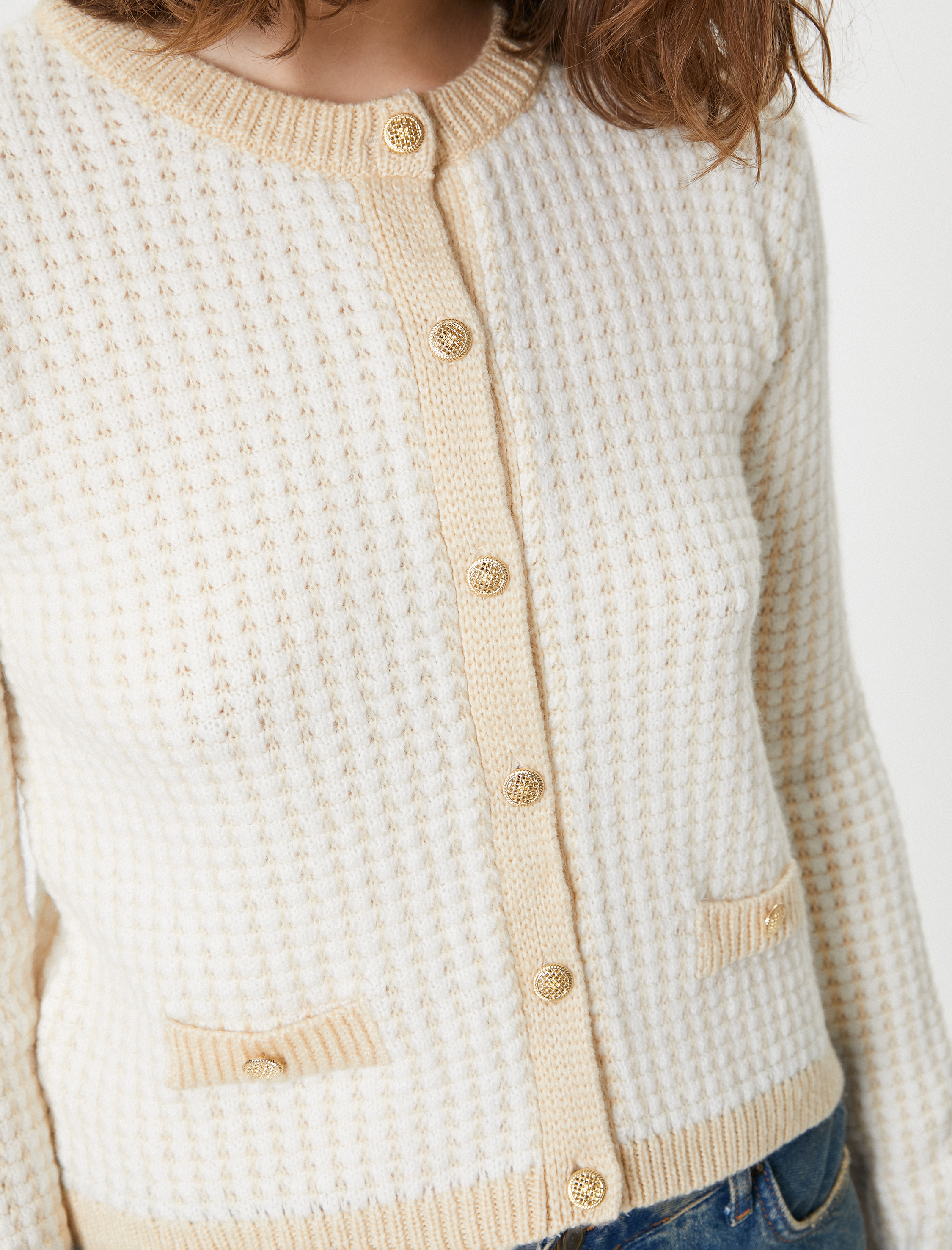   Triko Hırka Bisiklet Yaka Cep Detaylı Düğmeli Uzun Kollu