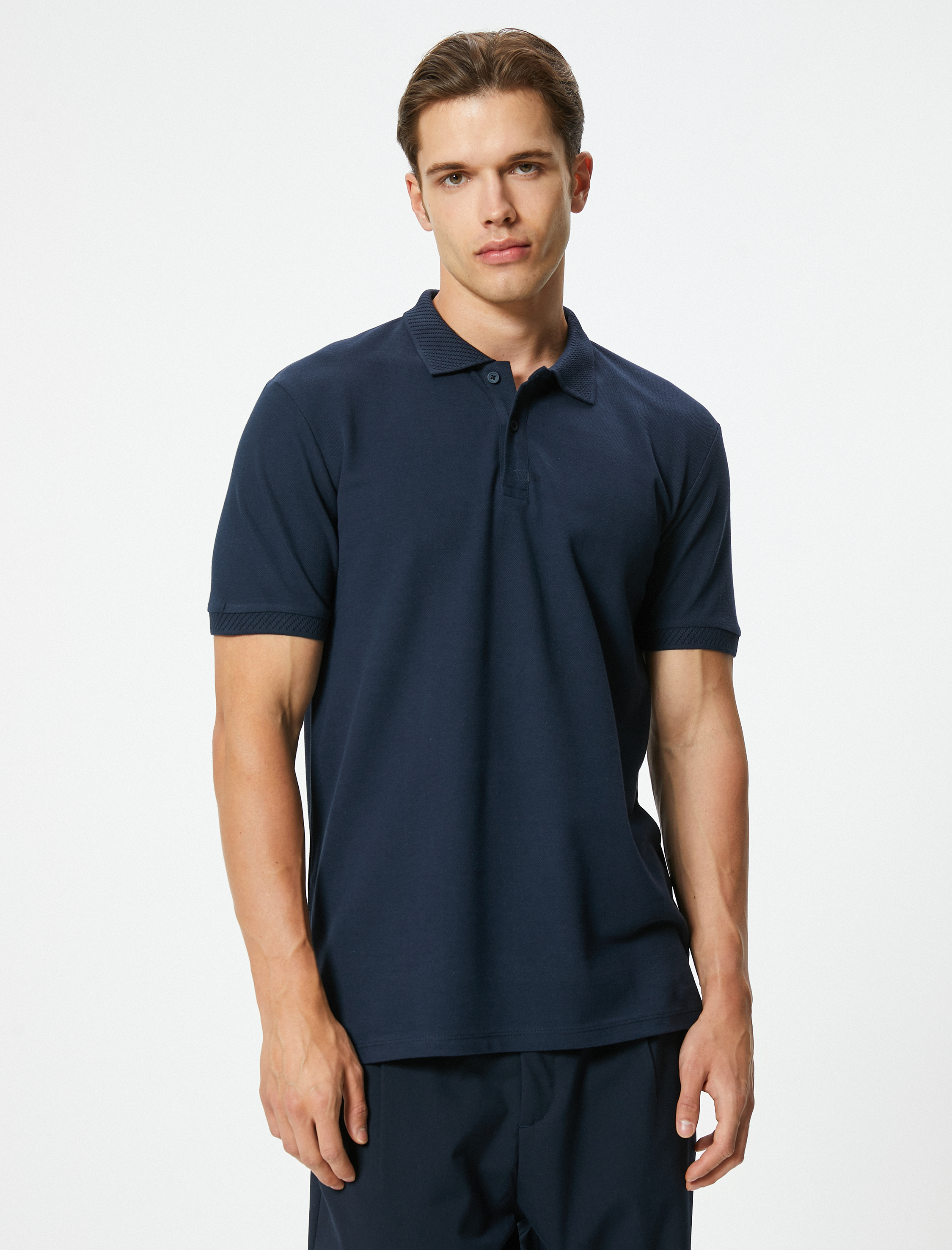   Yakalı Tişört Düğmeli Slim Fit Kısa Kollu