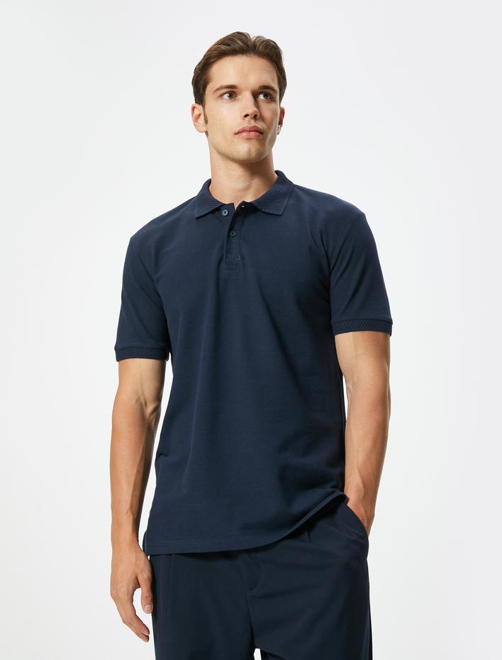  Yakalı Tişört Düğmeli Slim Fit Kısa Kollu