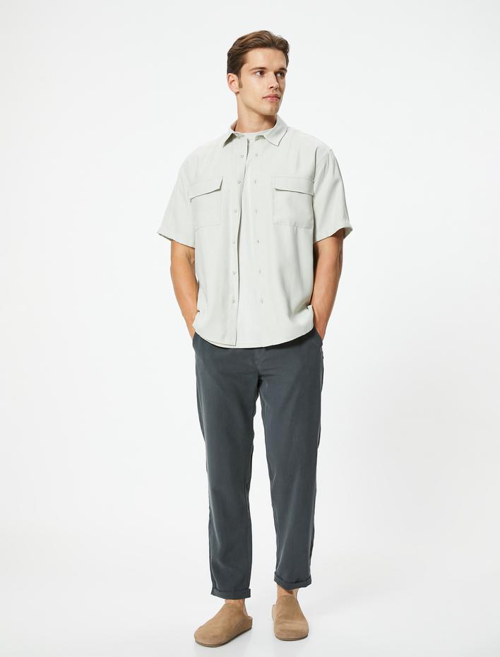  Gabardin Pantolon Beli Bağcıklı Cep Detaylı