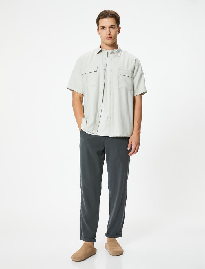  Gabardin Pantolon Beli Bağcıklı Cep Detaylı