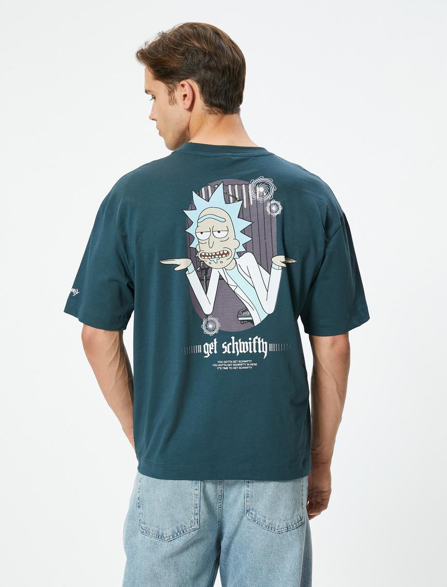   Rick and Morty Tişört Lisanslı Oversize Kısa Kollu Bisiklet Yaka Pamuklu