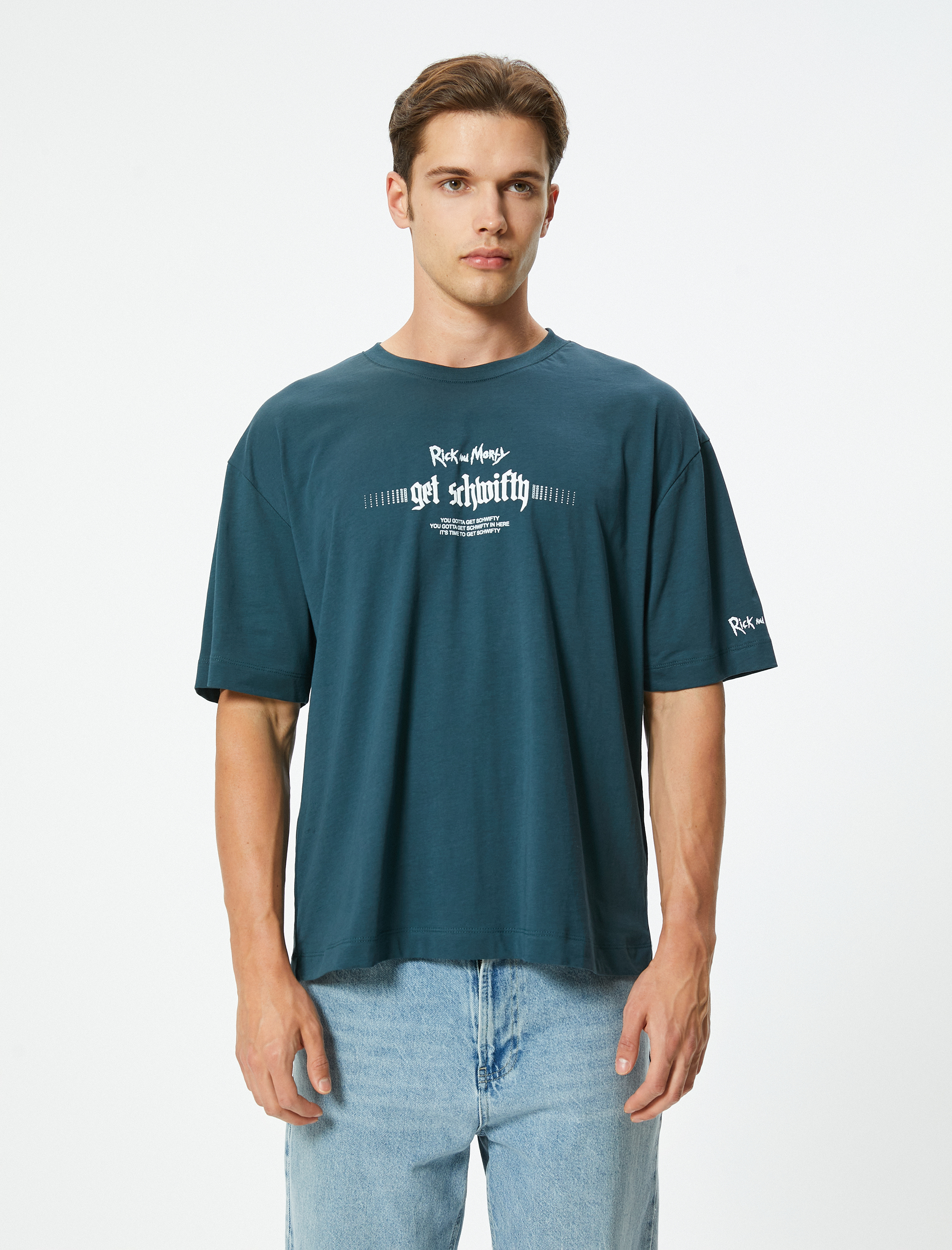   Rick and Morty Tişört Lisanslı Oversize Kısa Kollu Bisiklet Yaka Pamuklu