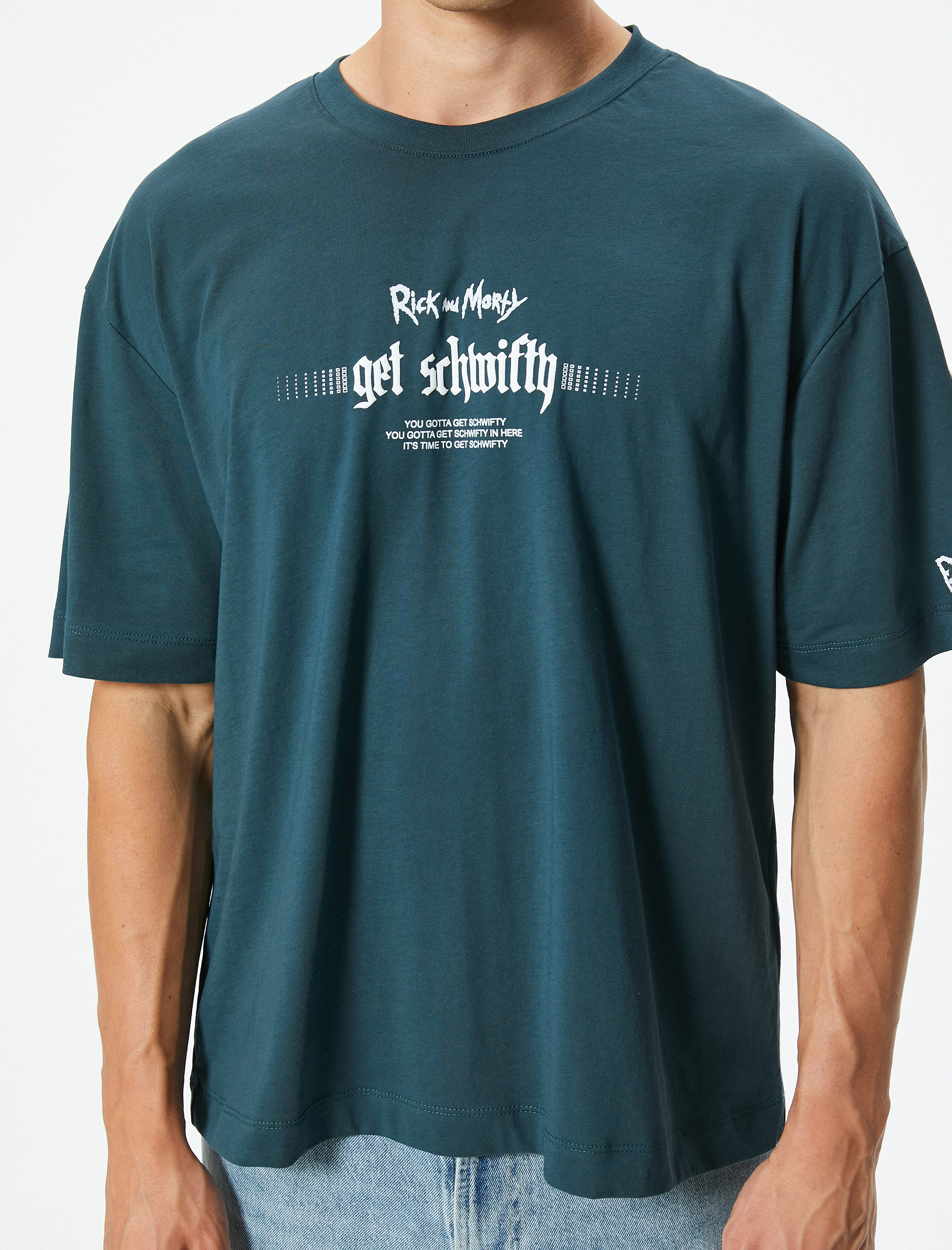   Rick and Morty Tişört Lisanslı Oversize Kısa Kollu Bisiklet Yaka Pamuklu