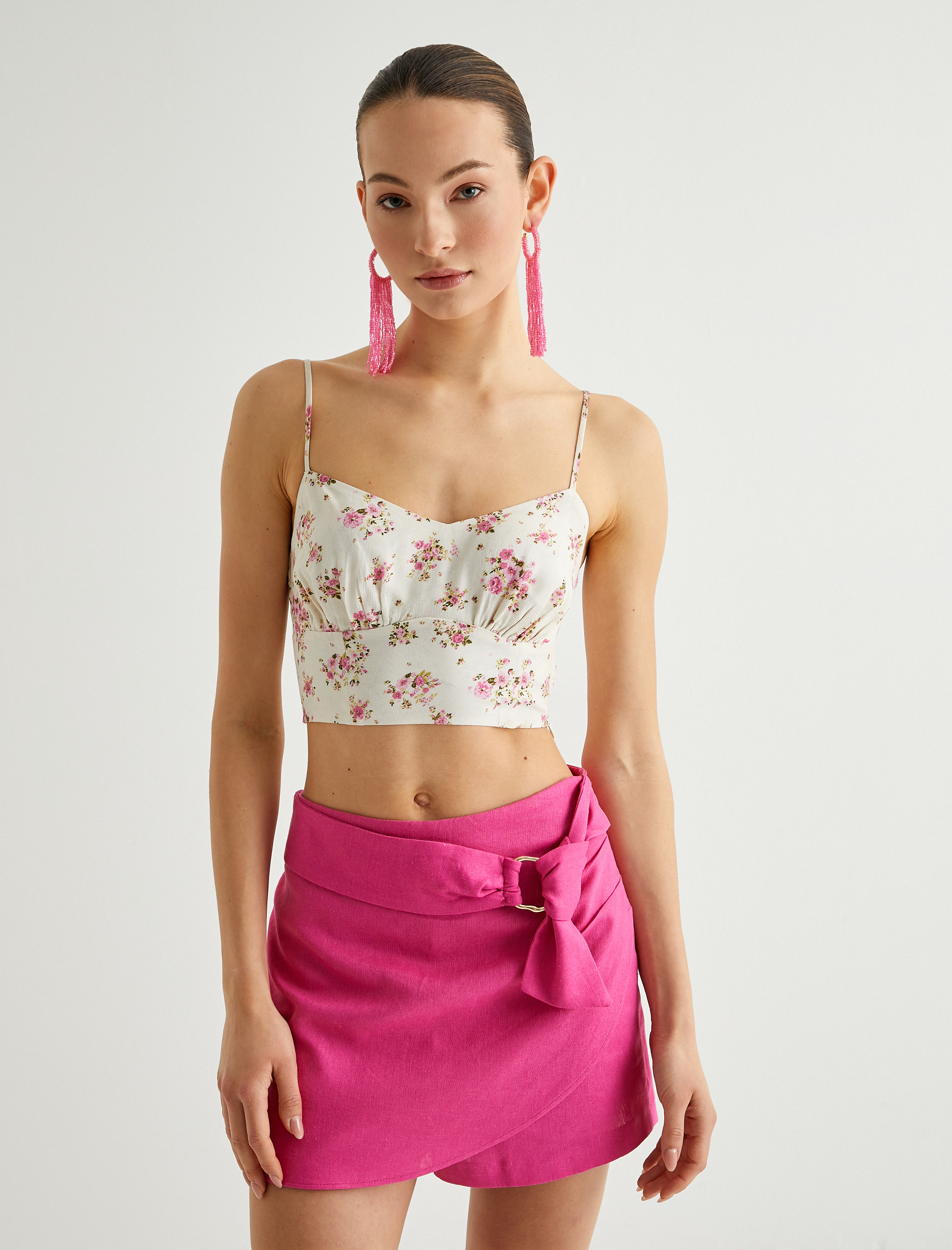 Koton X Melis Ağazat - Crop Çiçekli Büzgülü Atlet