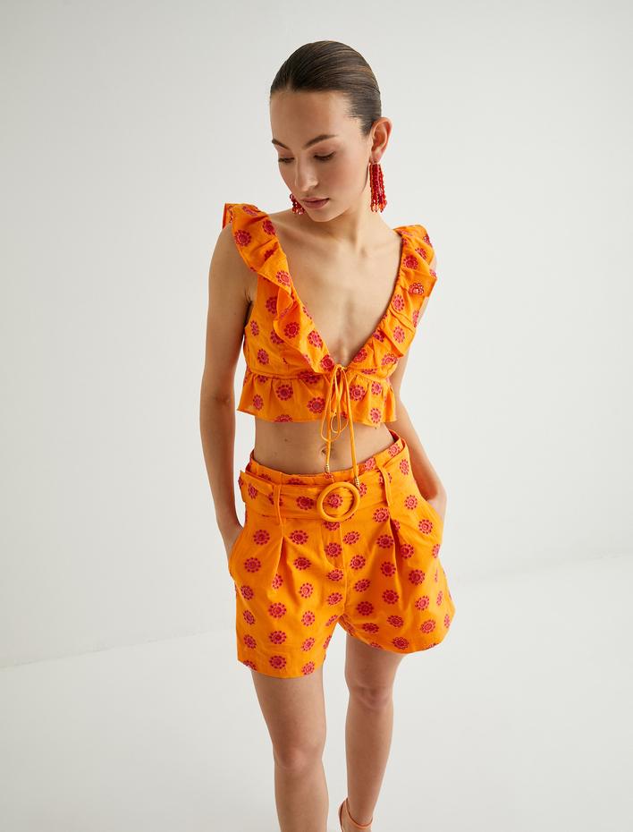  Koton X Sibil Çetinkaya - Fırfırlı Crop Fisto Üst