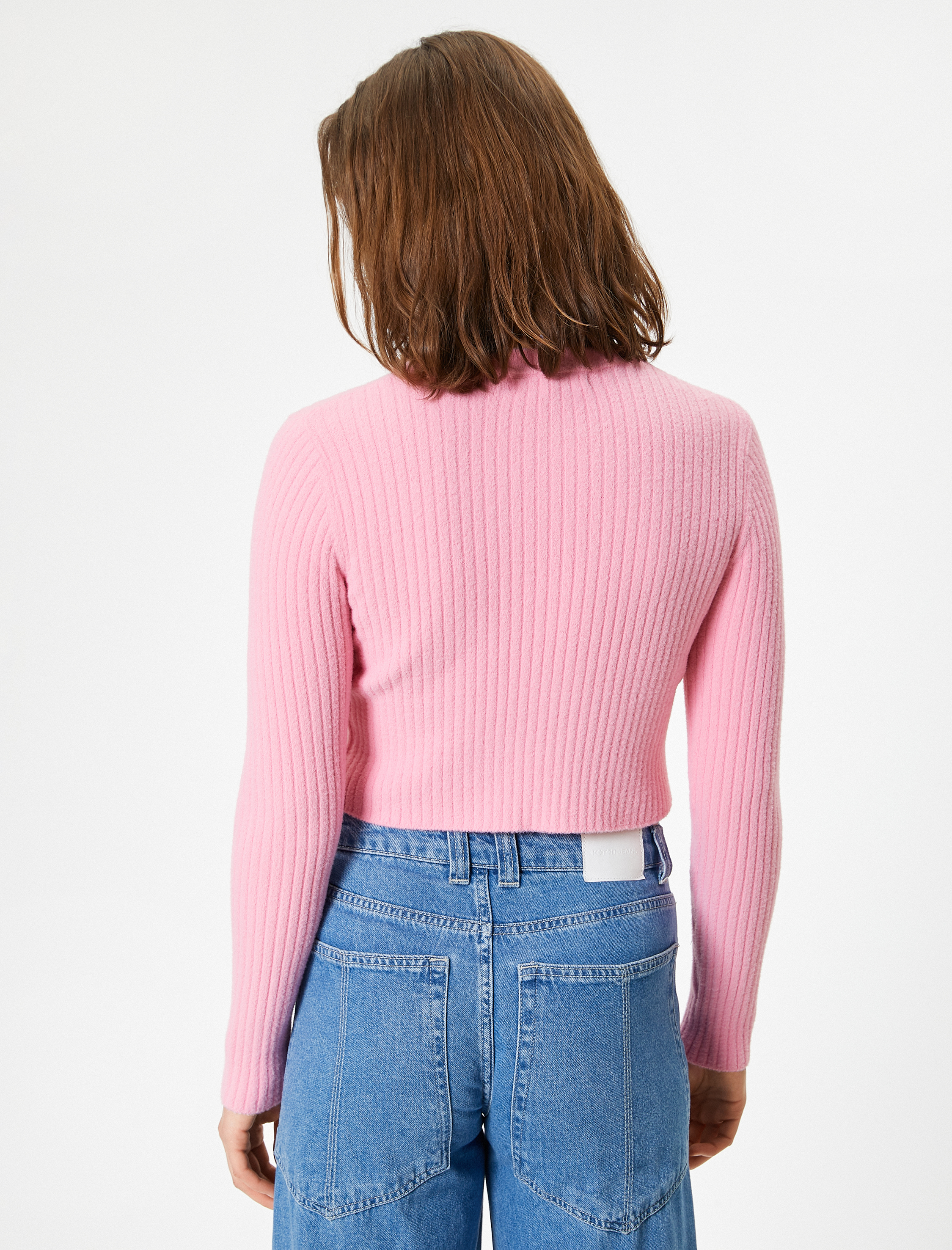 Bisiklet Yaka Crop Triko Kazak Slim Fit