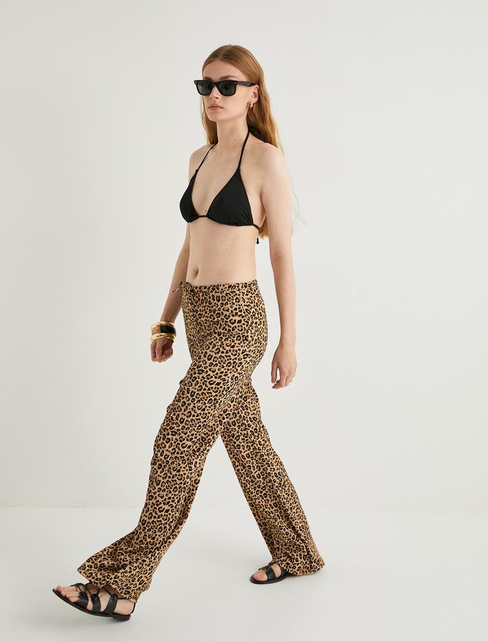  Leopar Desenli Pantolon Beli Bağcıklı Relax Fit Bürümcük