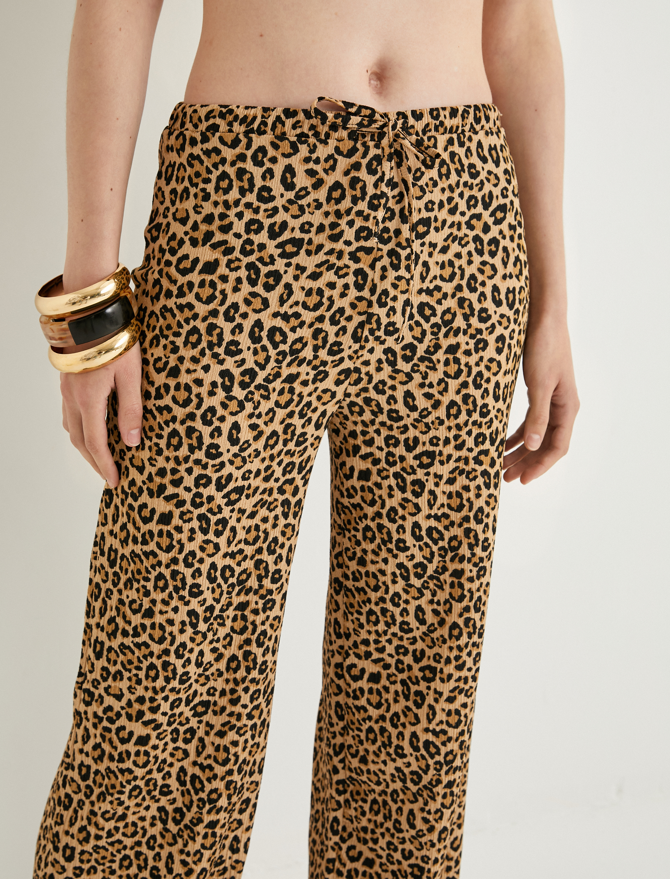   Leopar Desenli Pantolon Beli Bağcıklı Relax Fit Bürümcük