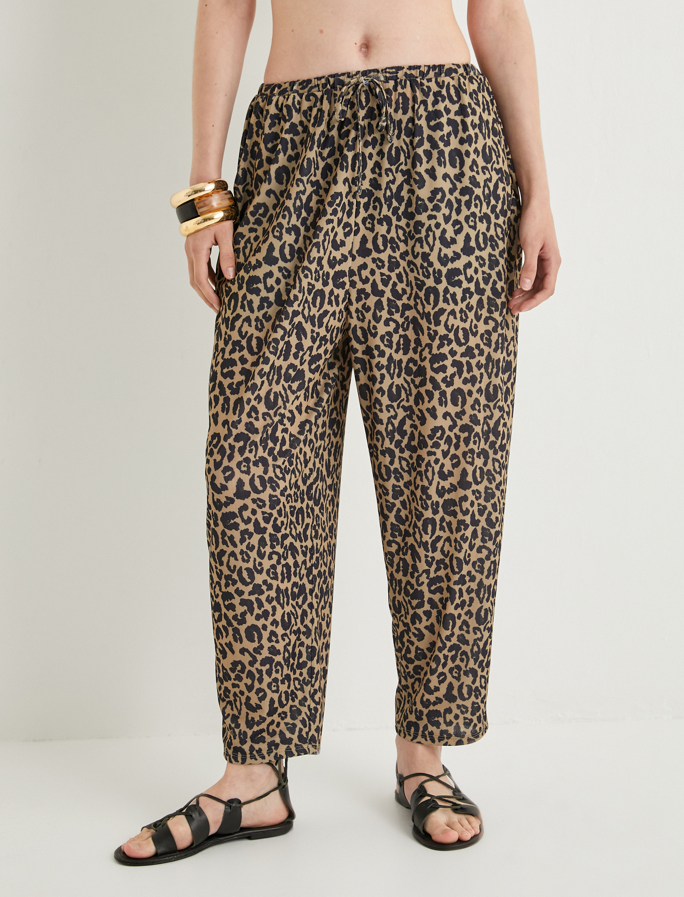   Leopar Desenli Pantolon Cepli Beli Bağlamalı