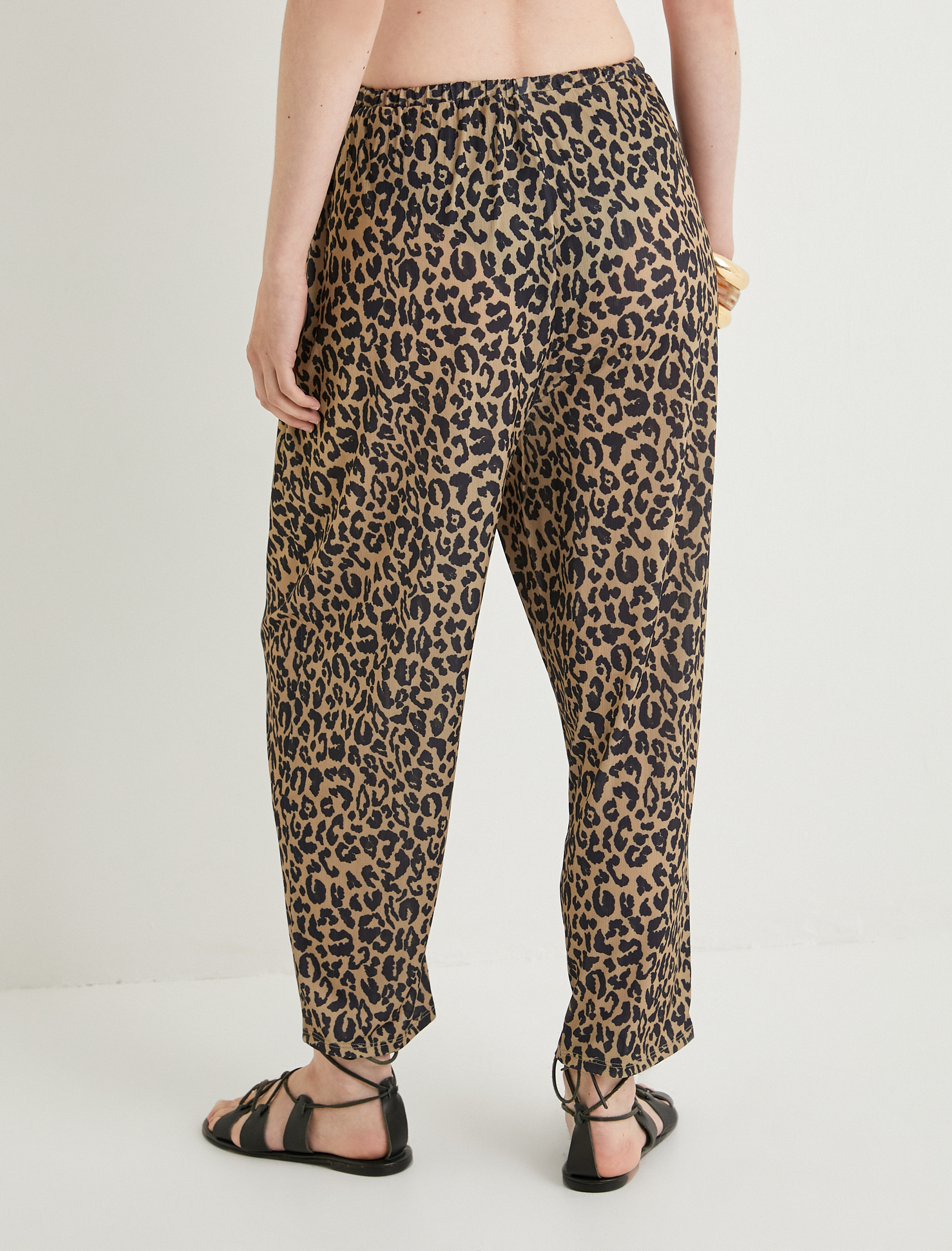   Leopar Desenli Pantolon Cepli Beli Bağlamalı