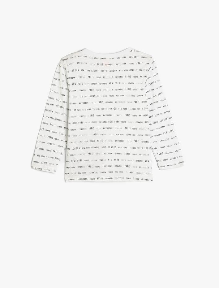 Erkek Bebek Tişört Uzun Kollu Cep Detaylı Şehir Baskılı Bisiklet Yaka Pamuklu