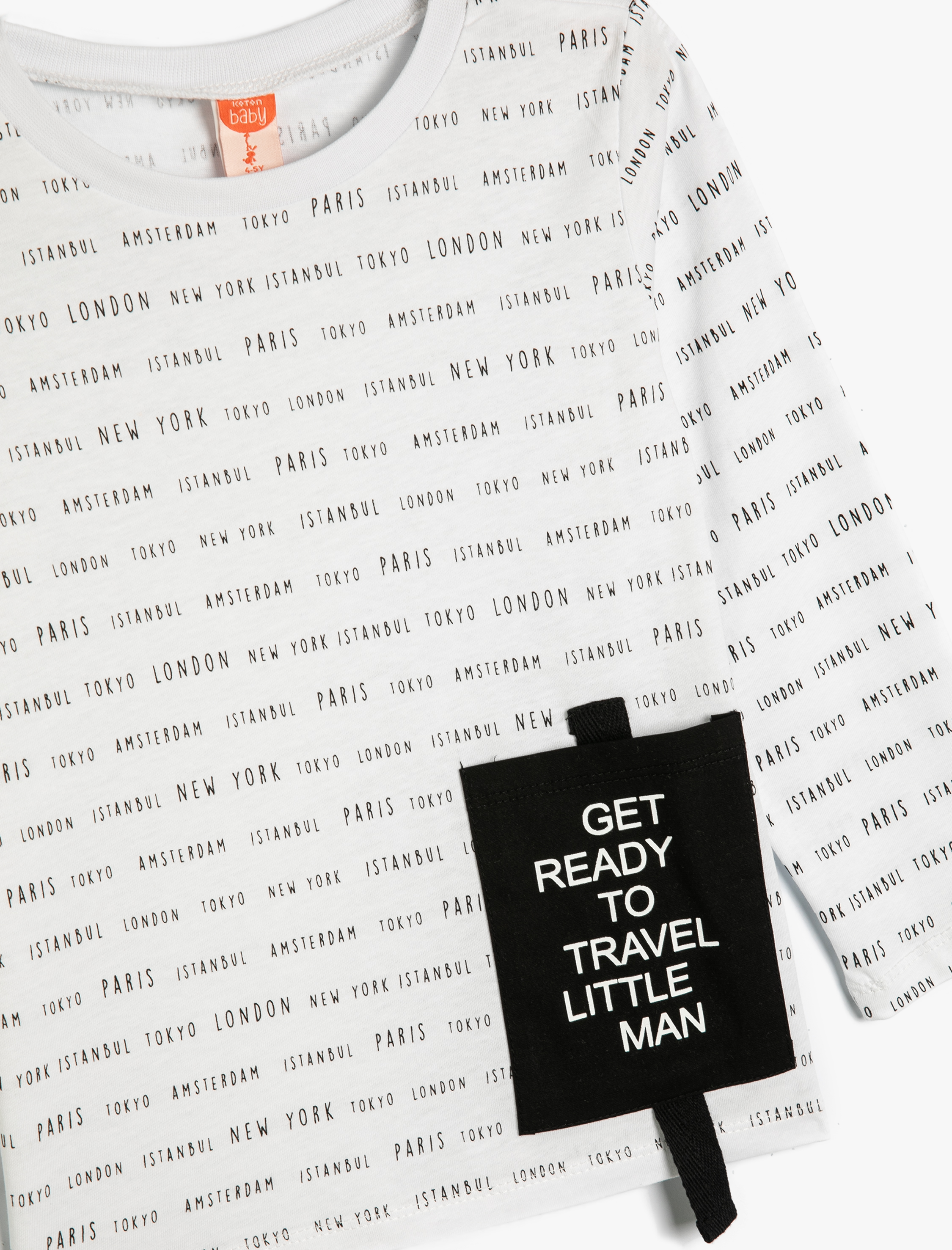  Erkek Bebek Tişört Uzun Kollu Cep Detaylı Şehir Baskılı Bisiklet Yaka Pamuklu