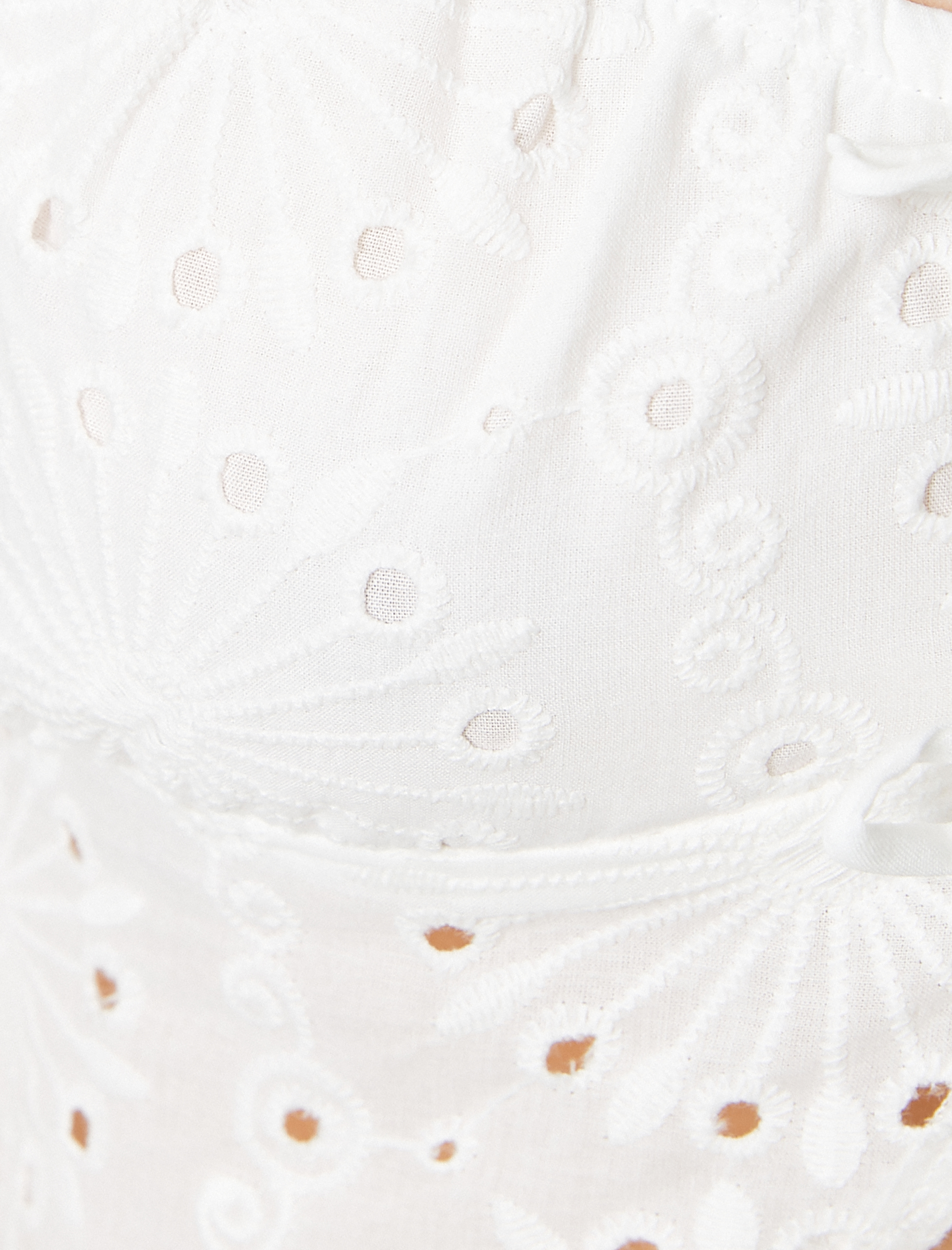   Fisto Crop Bluz Balon Kol Kalp Yaka Bağlama Detaylı Slim Fit