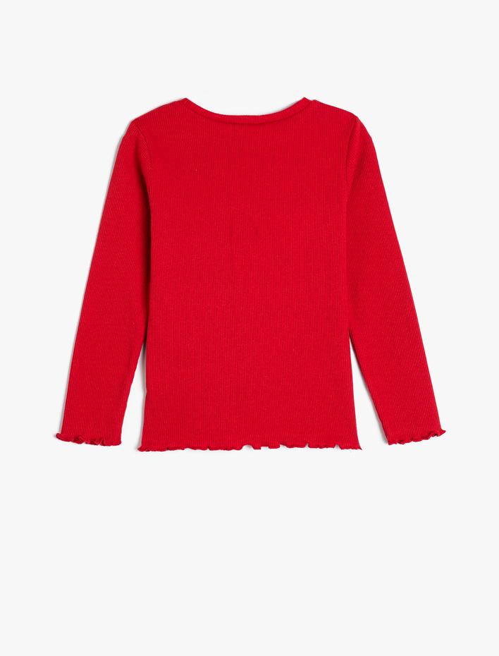 Kız Çocuk Tişört Uzun Kollu Bisiklet Yaka Ribanalı Pamuklu