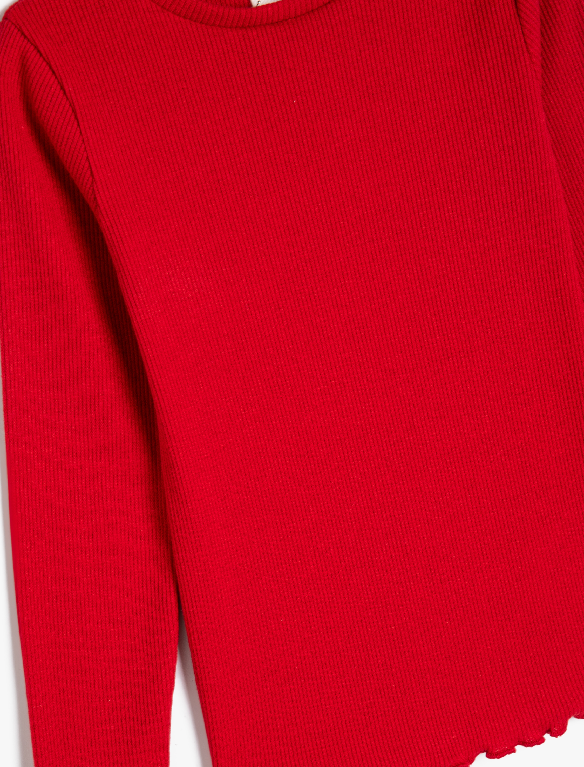  Kız Çocuk Tişört Uzun Kollu Bisiklet Yaka Ribanalı Pamuklu