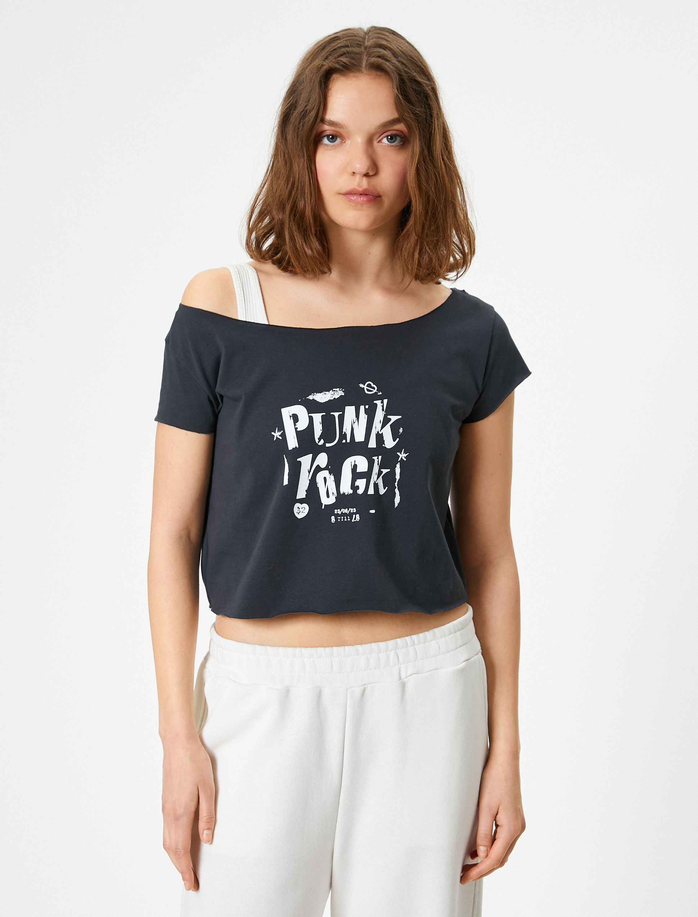   Slogan Baskılı Tişört Bisiklet Yaka Kısa Kollu Pamuklu