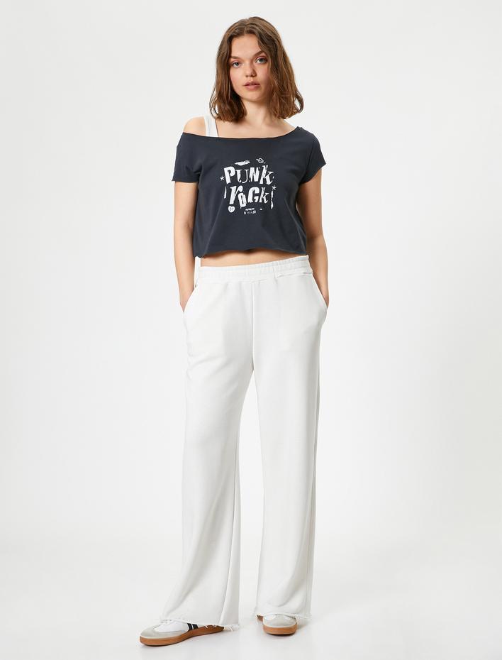  Slogan Baskılı Tişört Bisiklet Yaka Kısa Kollu Pamuklu