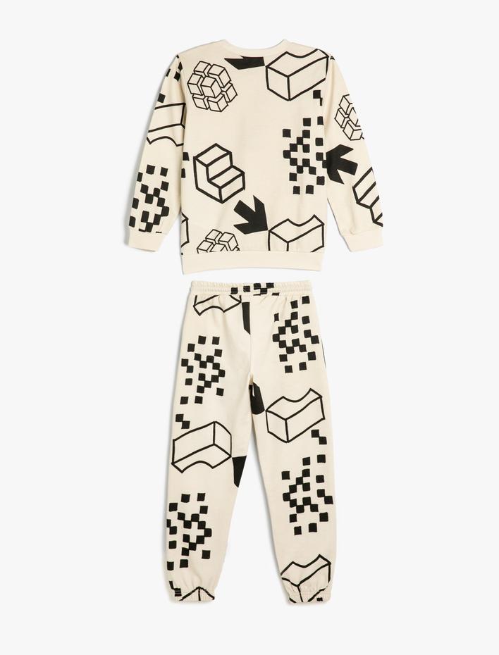 Erkek Çocuk 2'li Eşofman Takımı  Baskı Detaylı Viskon Karışımlı