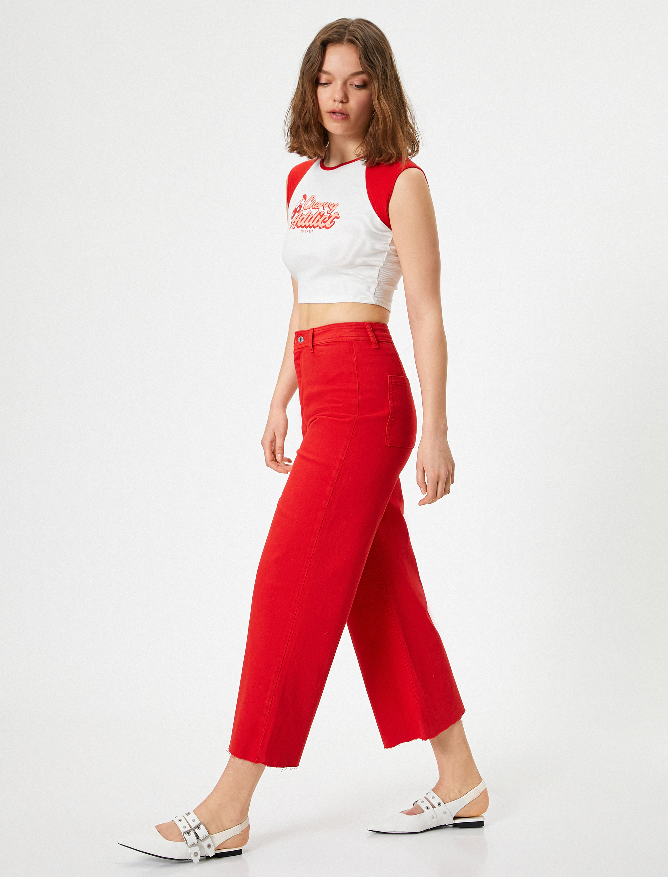   Geniş Kısa Paça Kot Pantolon Yüksek Bel - Sandra Jeans