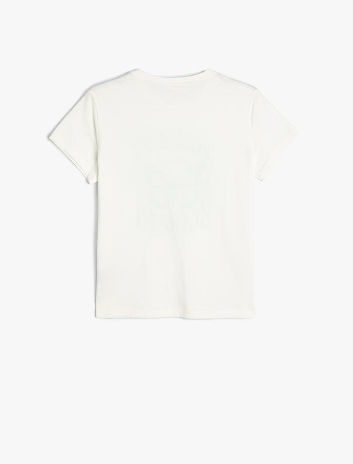 Kız Çocuk Tişört Kelebek Baskılı Kısa Kollu Bisiklet Yaka Pamuklu