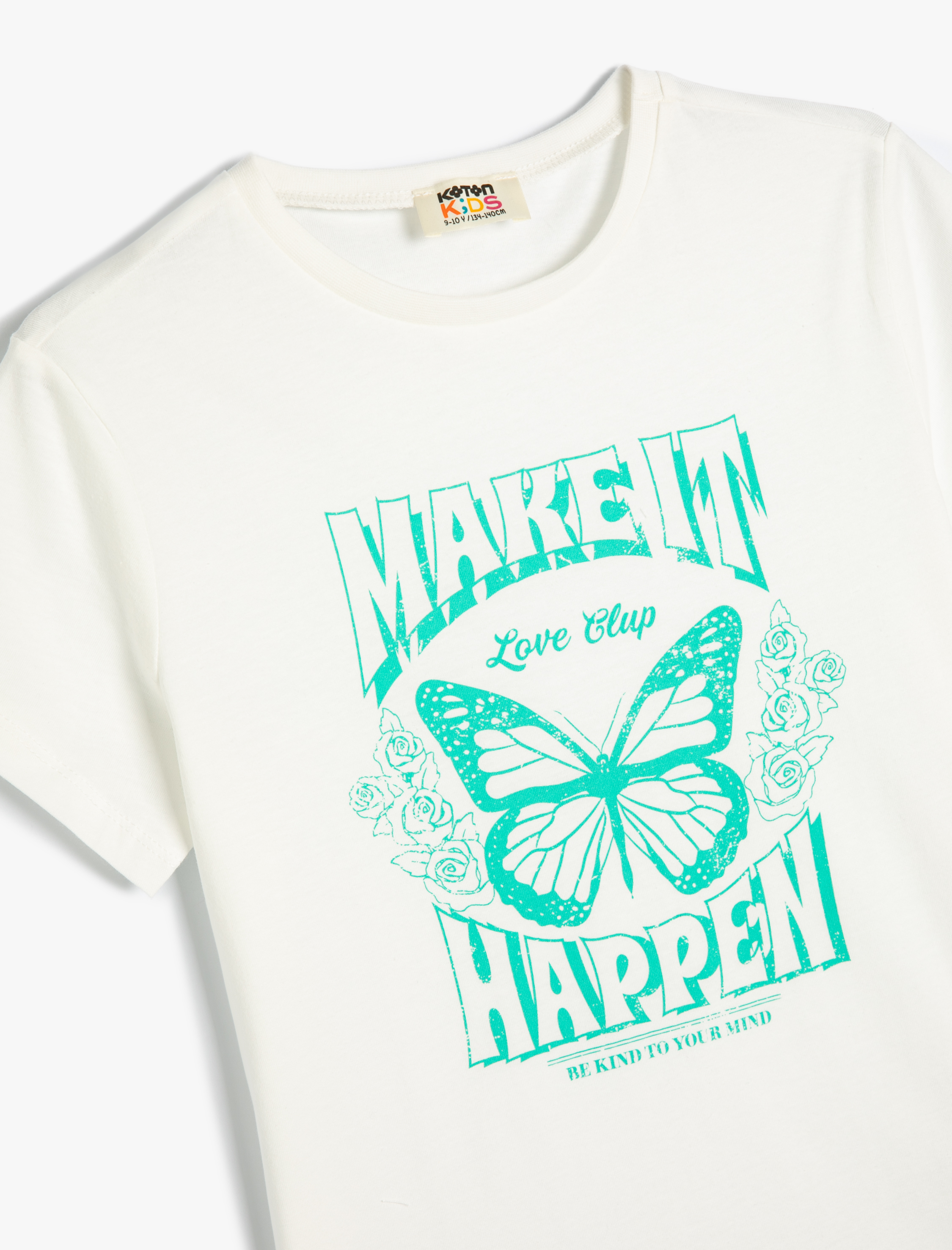  Kız Çocuk Tişört Kelebek Baskılı Kısa Kollu Bisiklet Yaka Pamuklu