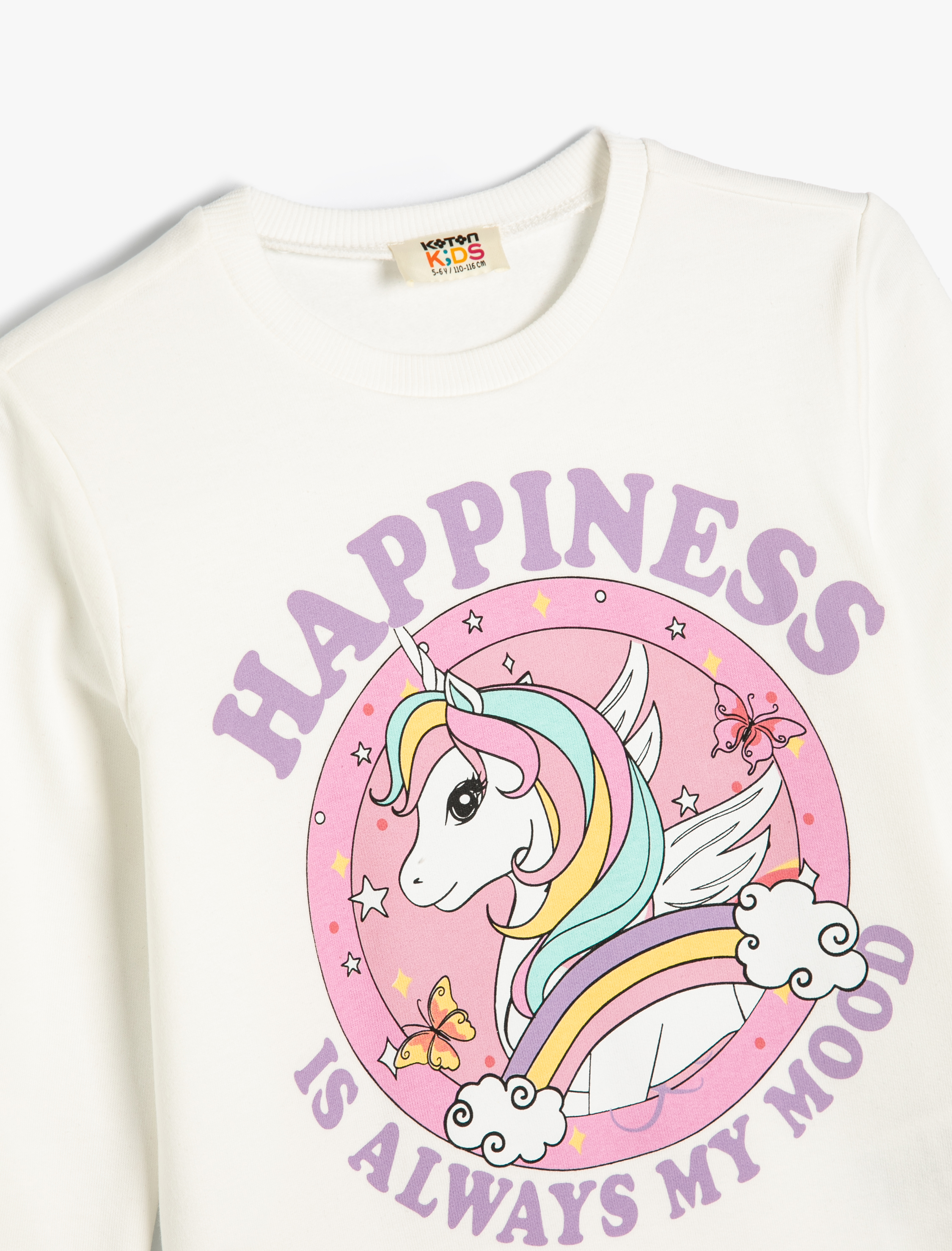  Kız Çocuk Sweatshirt Unicorn Baskılı Bisiklet Yaka Uzun Kollu Pamuklu Şardonlu