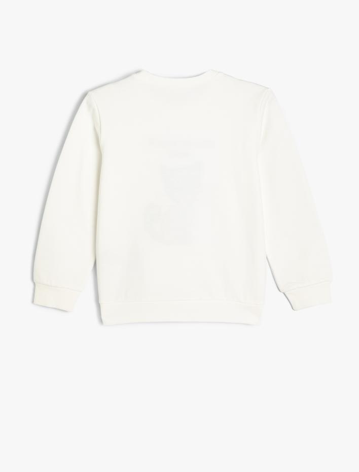 Kız Çocuk Sweatshirt Kedi Baskılı Bisiklet Yaka Uzun Kollu Pamuklu Şardonlu