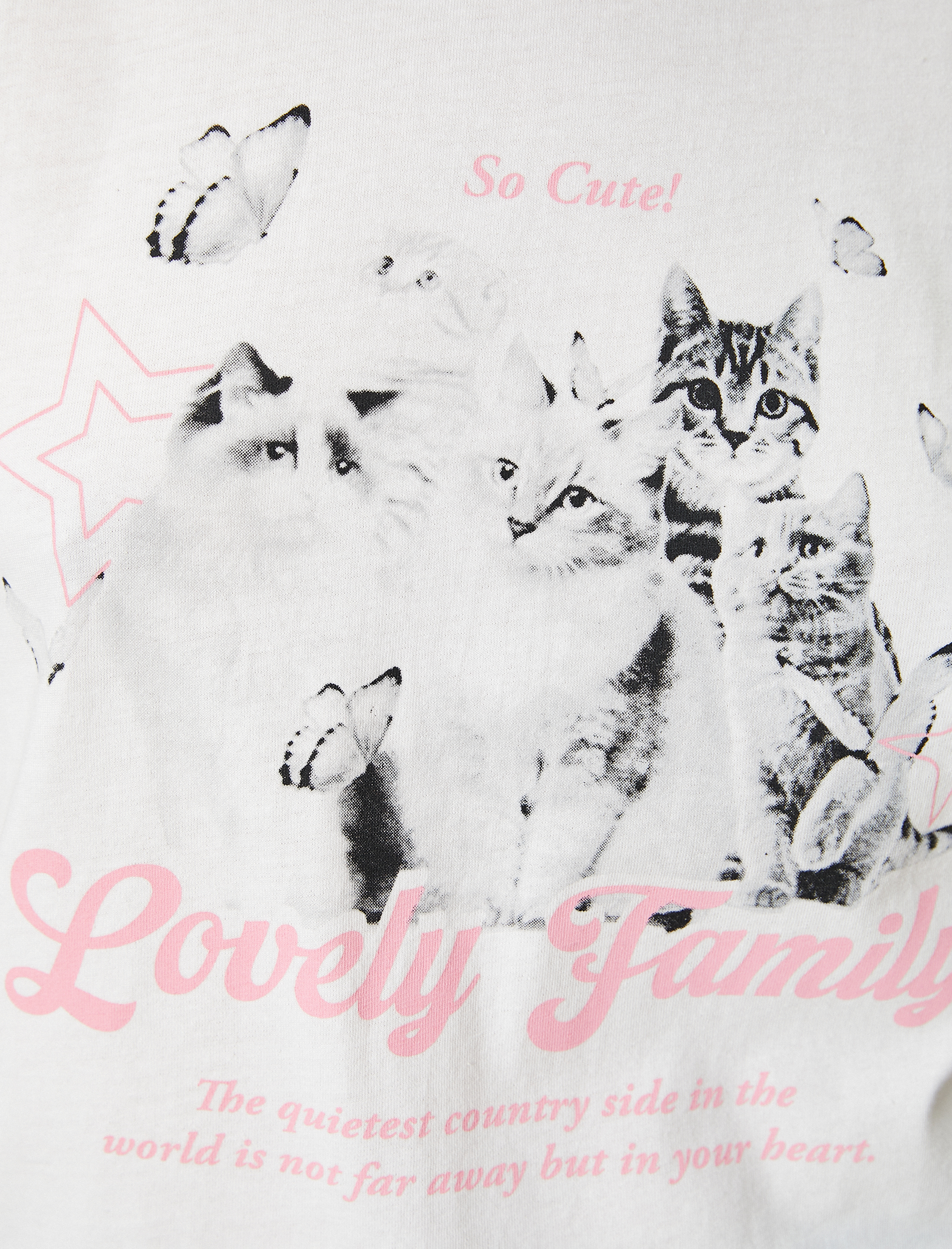   Kedi Baskılı Tişört Bisiklet Yaka Oversize Kısa Kollu Pamuklu