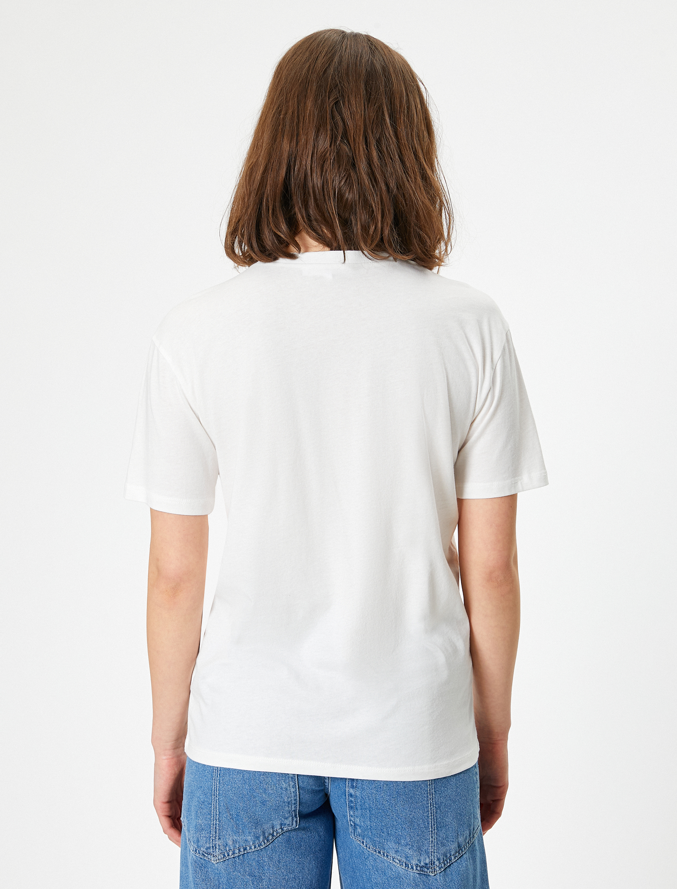   Kedi Baskılı Tişört Bisiklet Yaka Oversize Kısa Kollu Pamuklu