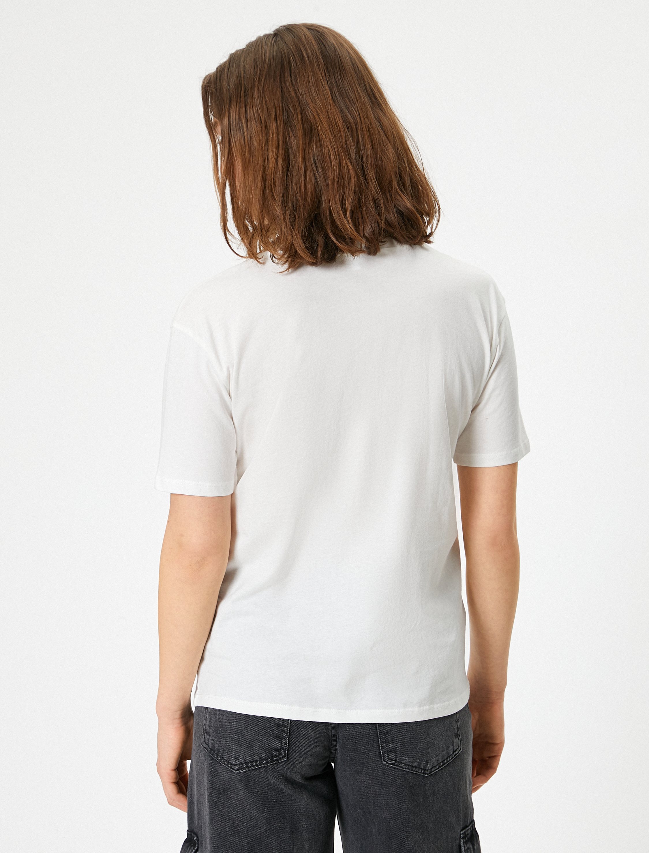   Kedi Baskılı Tişört Bisiklet Yaka Oversize Kısa Kollu Pamuklu