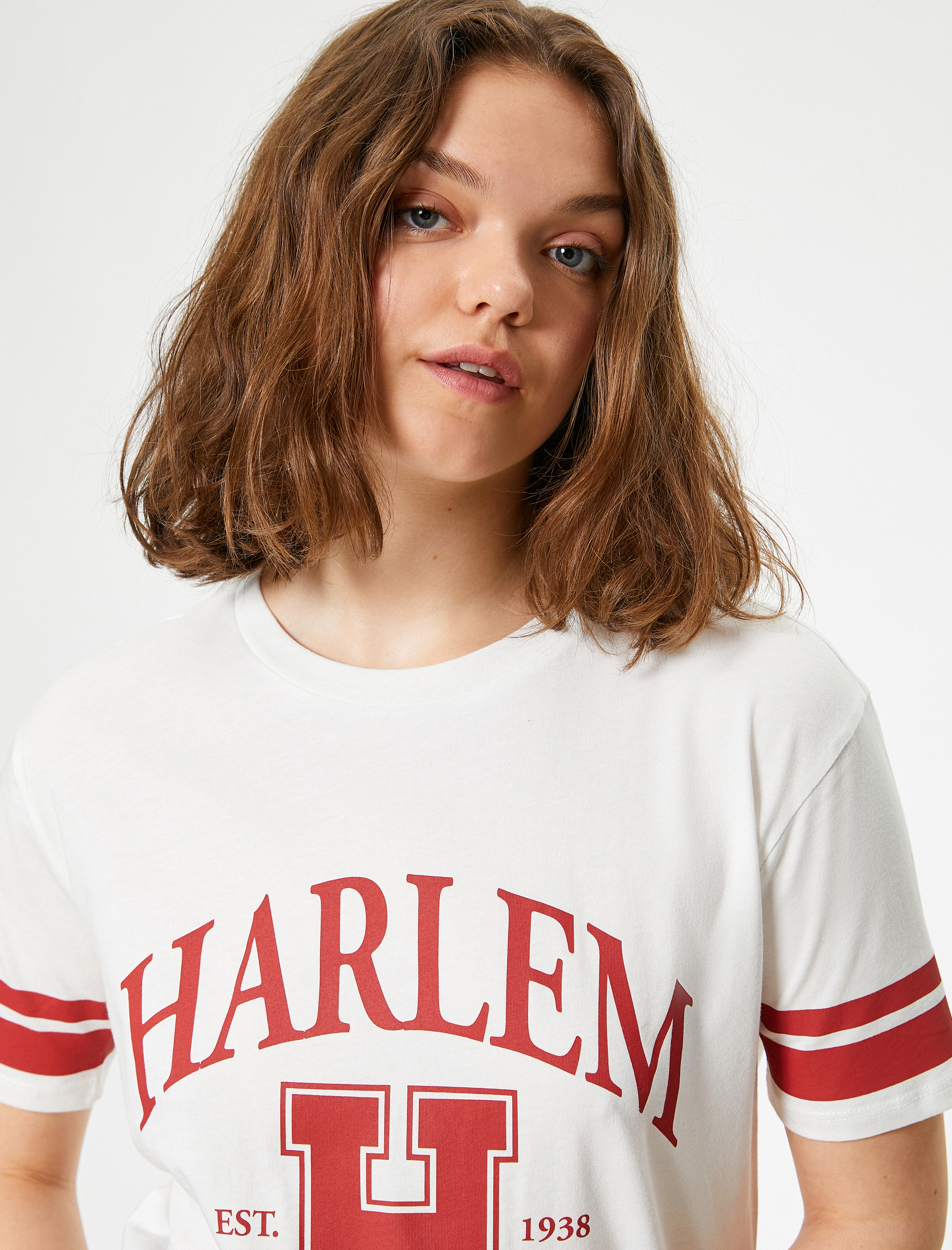   Kolej Tişört Harf Baskılı Bisiklet Yaka Oversize Kısa Kollu