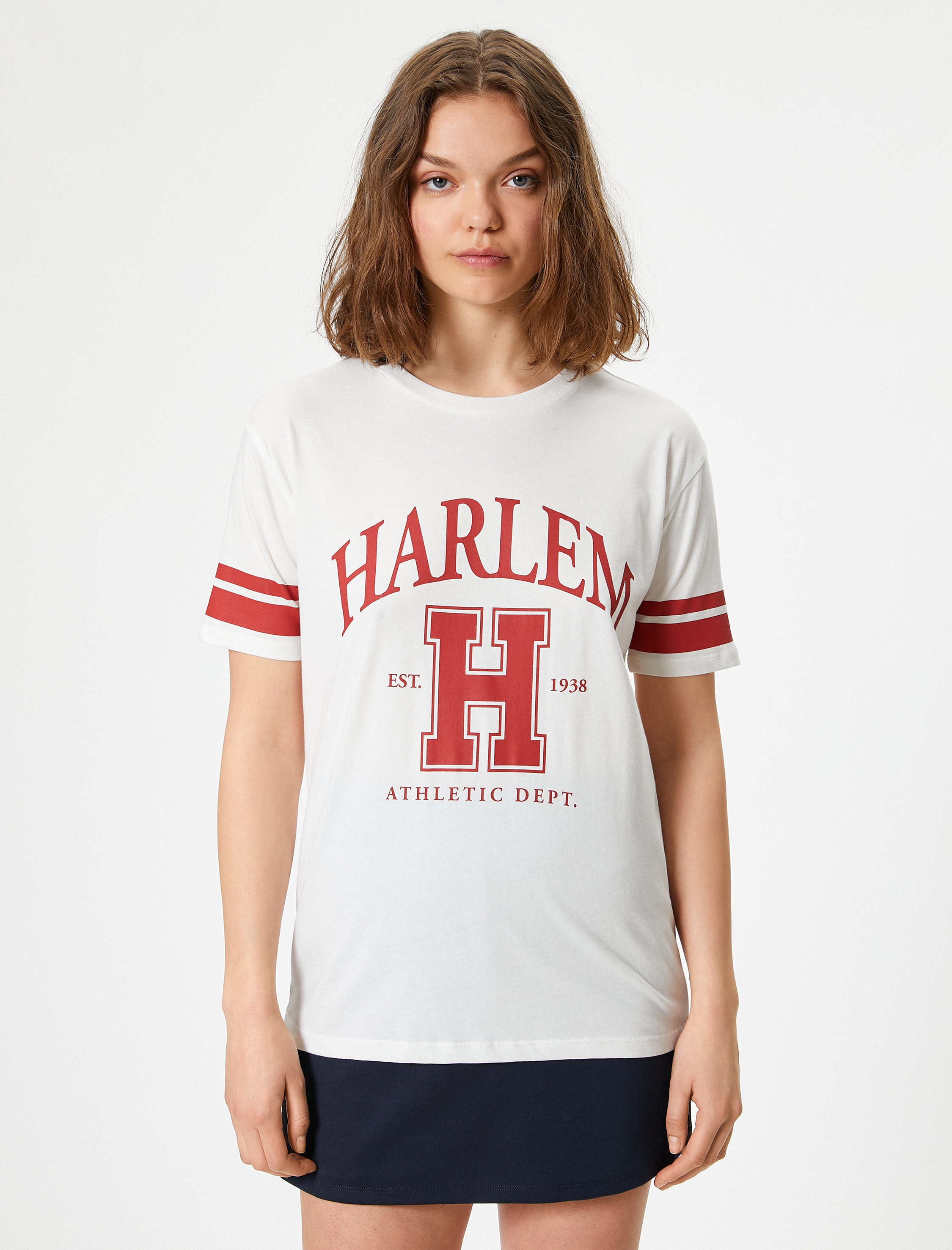   Kolej Tişört Harf Baskılı Bisiklet Yaka Oversize Kısa Kollu