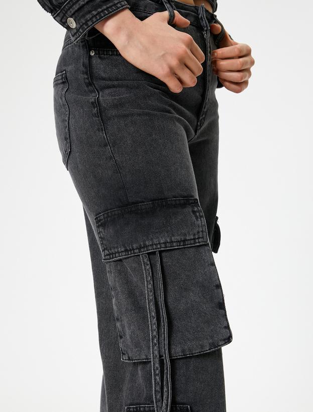 Kargo Kot Pantolon Düz Bol Paça Standart Bel - Eve Straight Jeans_4