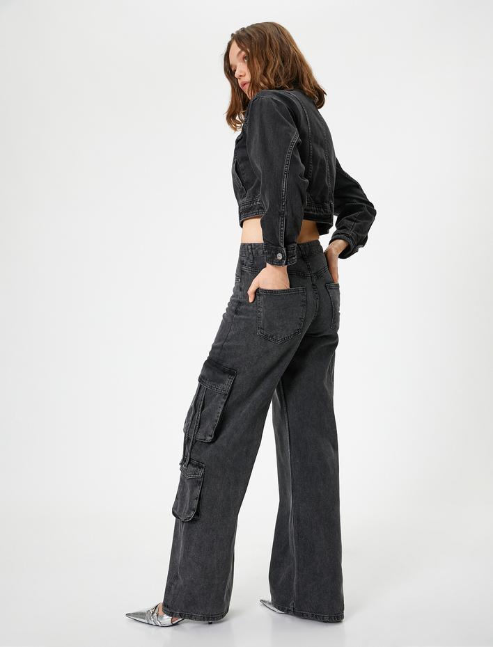  Kargo Kot Pantolon Düz Bol Paça Standart Bel - Eve Straight Jeans