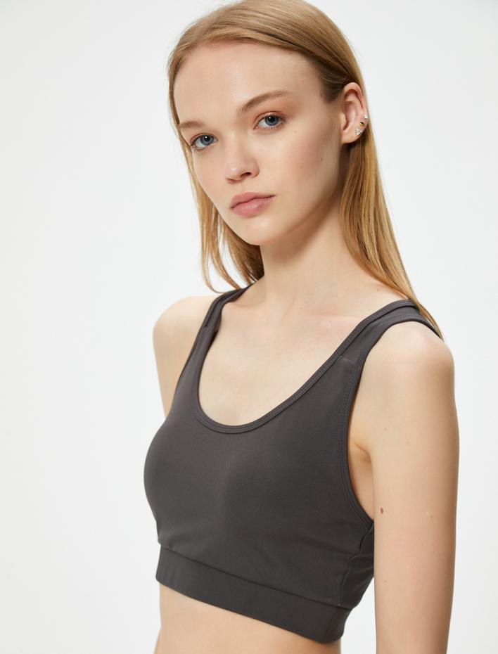  Tül Detaylı Sporcu Sütyeni Halter Yaka Kaplı Slim Fit