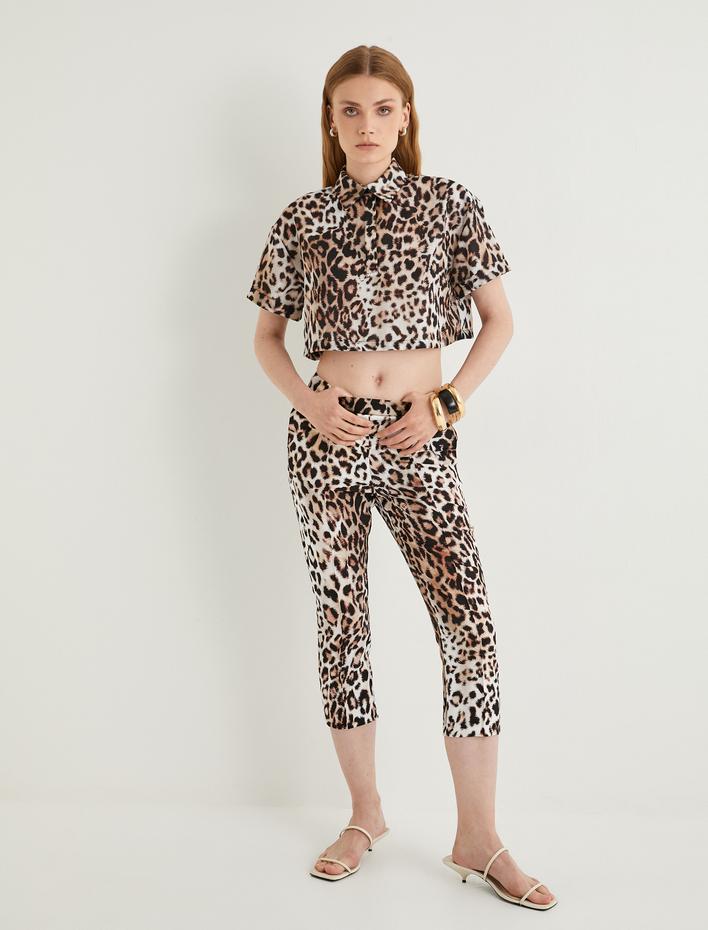  Leopar Kapri Pantolon Yüksek Bel