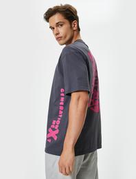 Önü ve Arkası Baskılı Tişört Kısa Kollu Bisiklet Yaka Pamuklu Rahat Kalıp