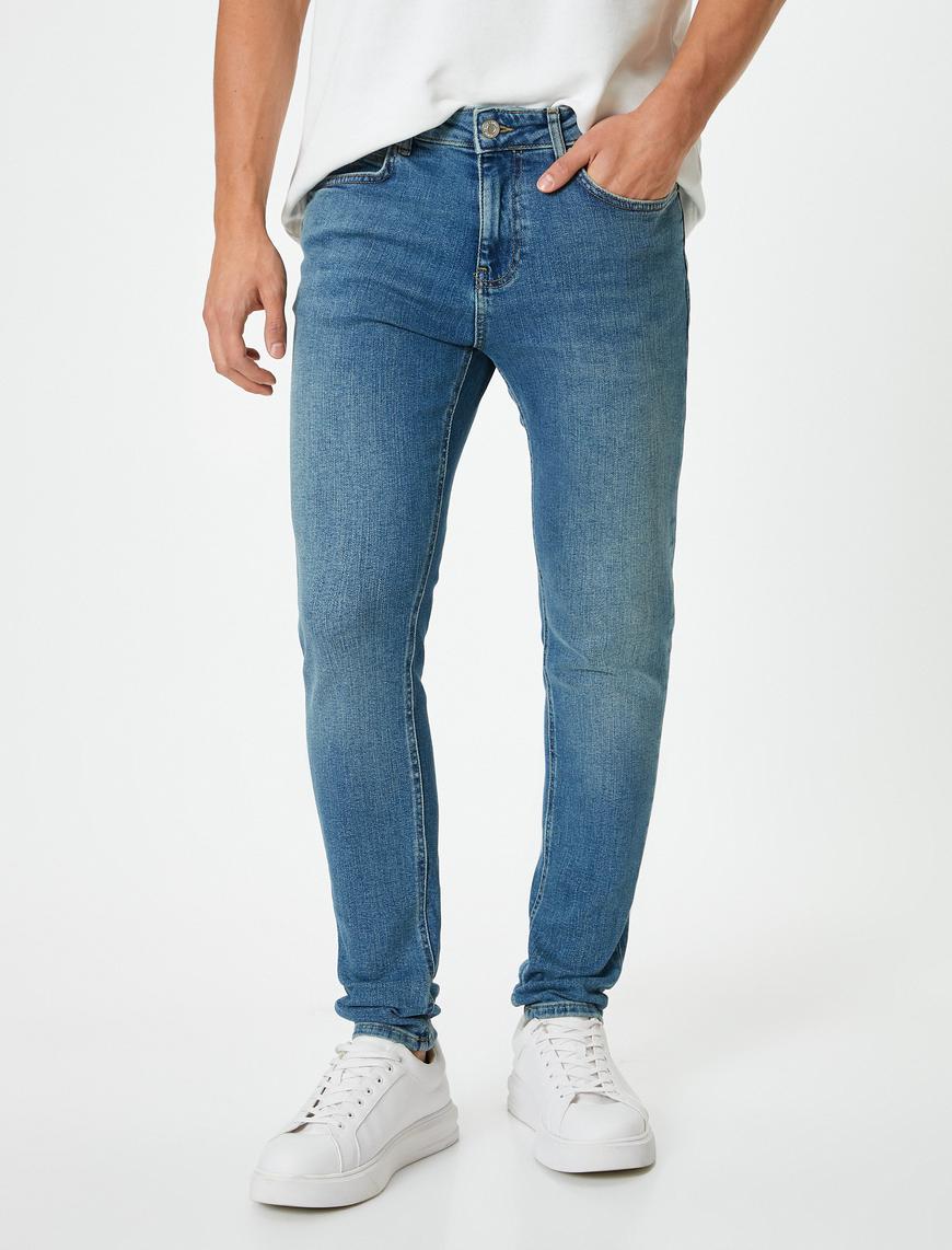   Düğmeli Standart Bel Super Skinny Fit Kot Pantolon - Justin Jean