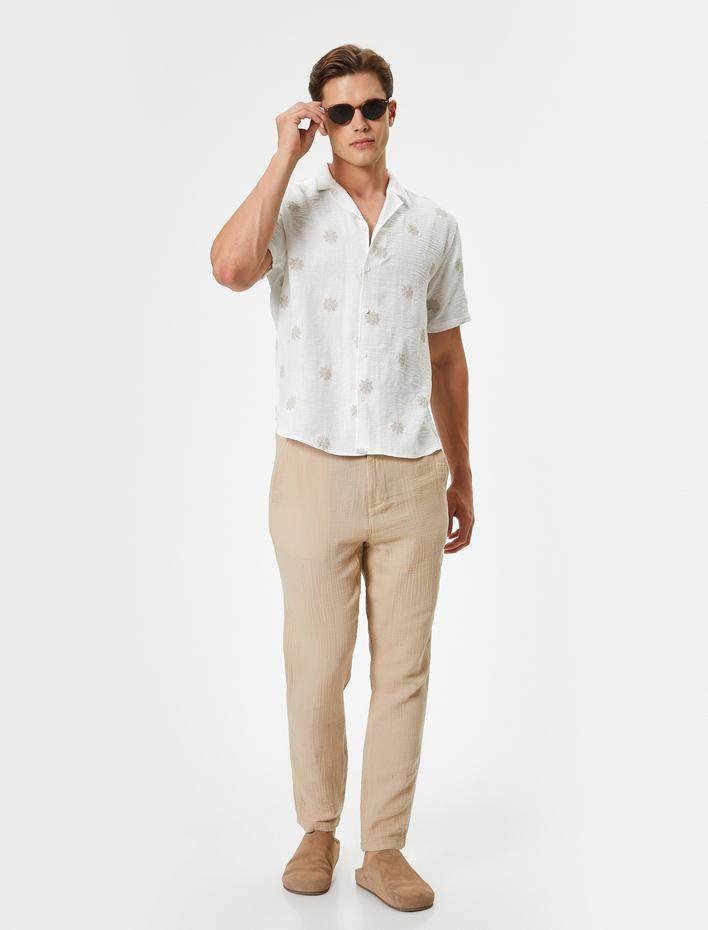  Yazlık Gömlek Kısa Kollu Baskılı Klasik Yaka Regular Fit