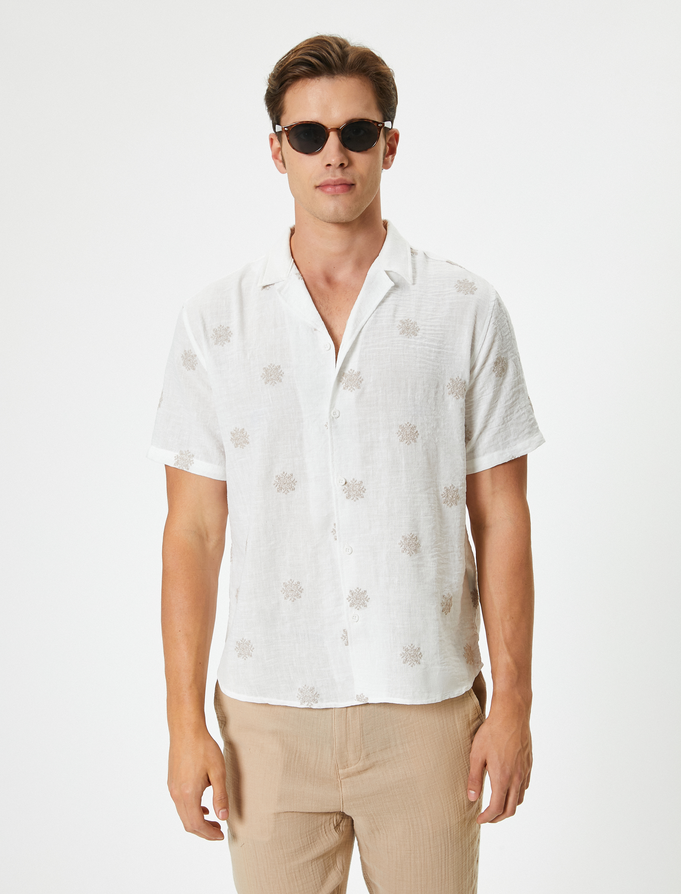   Yazlık Gömlek Kısa Kollu Baskılı Klasik Yaka Regular Fit