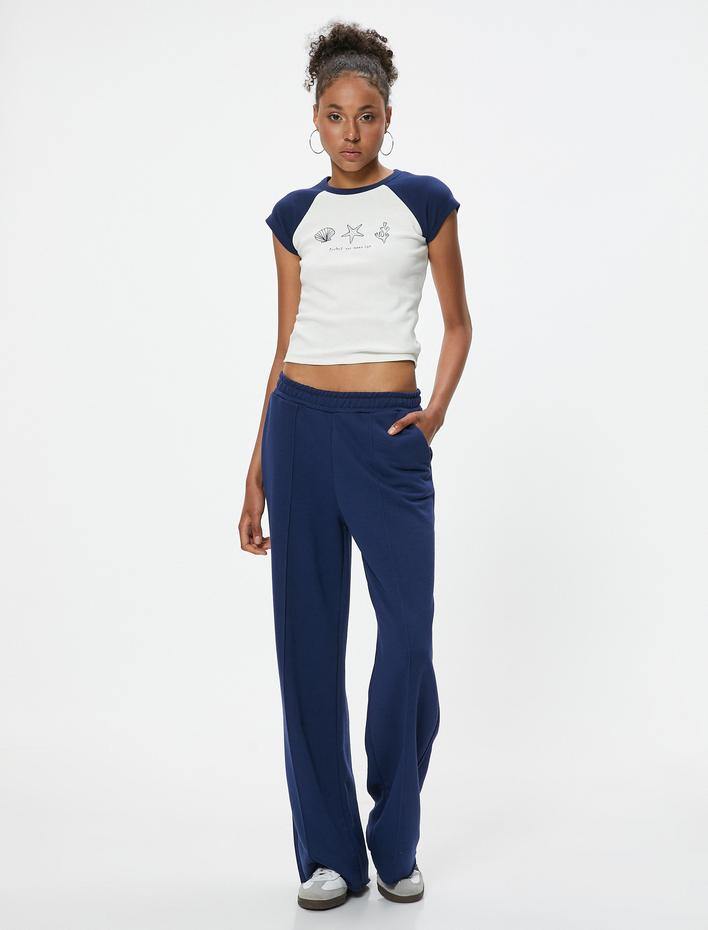  Baskılı Tişört Bisiklet Yaka Kaşkorse Reglan Kollu Slim Fit